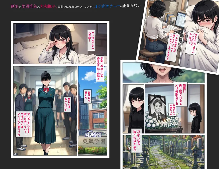 【無料エロ漫画・同人】剛毛で陥没乳首の大和撫子、両想いになれないストレスからオホ声オナニーが止まらない-0枚目