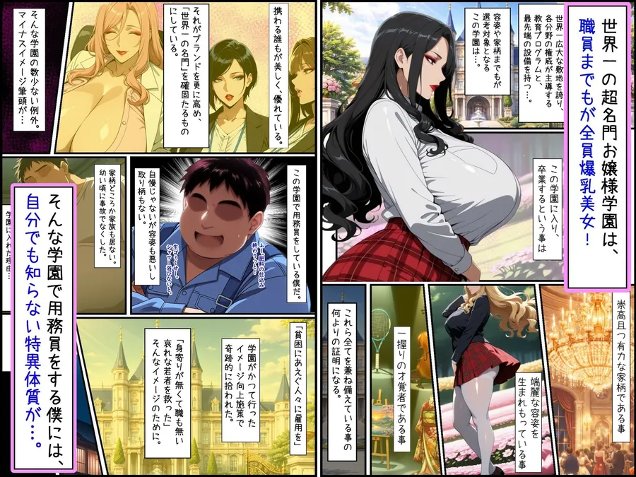 【無料エロ漫画・同人】爆乳お嬢様もドスケベ熟女も特異体質で更生させる！学園長も先生もメイドも学園生も完堕ちさせてラブラブする話-0枚目