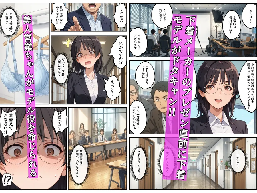【無料エロ漫画・同人】モデル来ないから…お前が下着モデルやれ！ー美人営業ちゃんの羞恥プレゼンー-0枚目