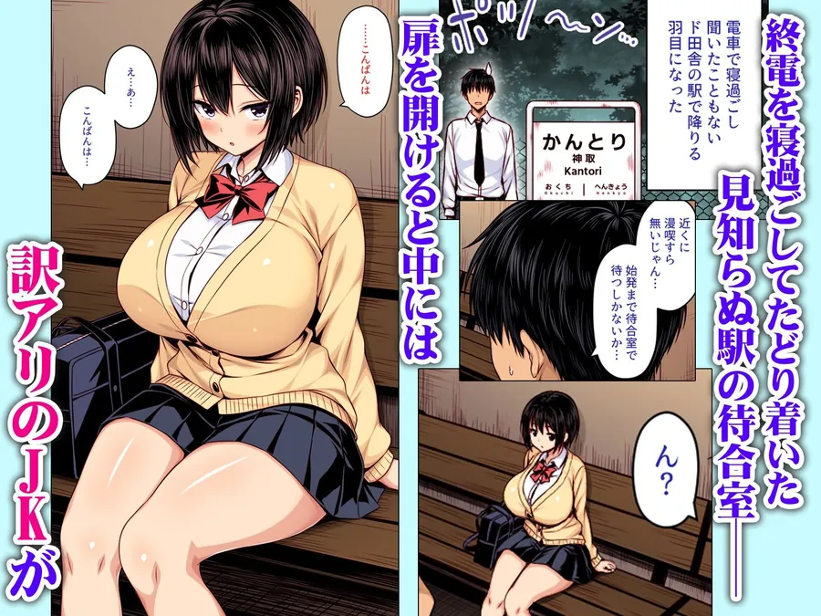 【無料エロ漫画・同人】深夜の無人駅で巨乳家出JK拾った  カラー版-0枚目