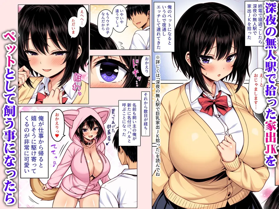 【無料エロ漫画・同人】深夜の無人駅で拾った巨乳家出JKの飼い主の日常  カラー版-0枚目
