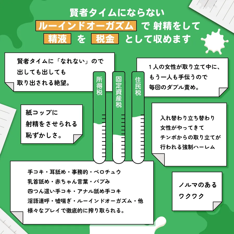 【無料エロ漫画・同人】【ノルマ式・男性受け】女性職員達による税金未納の取り立て業務「納税義務1」〜住民税・固定資産税・所得税・射精税〜【6回の事務的ルーインドオーガズムでクリア】-4枚目